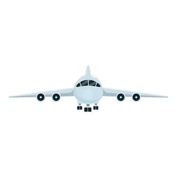 White airplane flying in the sky front view Stock Illustration