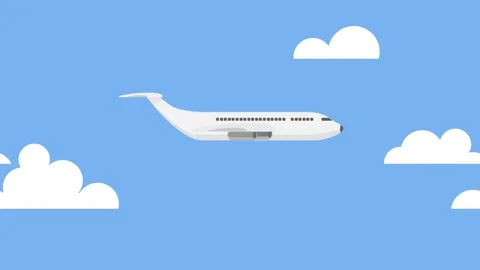 White Airplane Flying Through Clouds on a Blue Sky Stock Footage 340471520