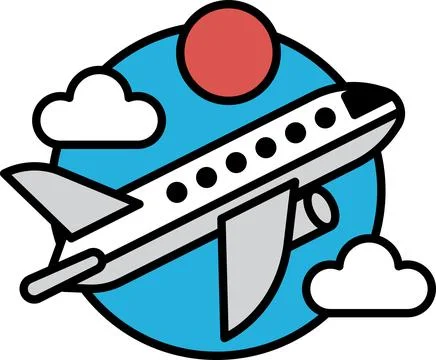 A white airplane flying through the sky with a red sun in the background Stock Illustration