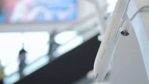 White airplane model shown in museum-like setting Stock Footage 339478245