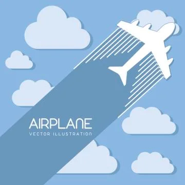 White airplane over sky background with clouds. vector illustration Stock Illustration