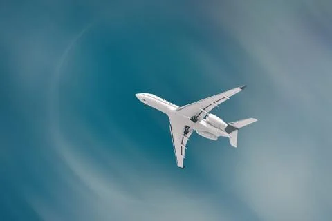 White Airplane in the Sky Stock Photos