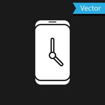 White Alarm clock app smartphone interface icon isolated on black background Illustrazione stock