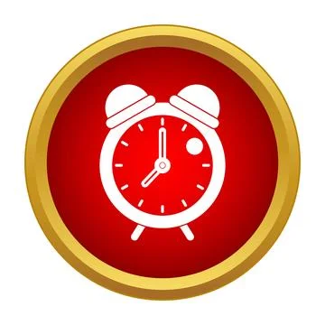 White alarm clock icon in red circle with gold border Stock Illustration