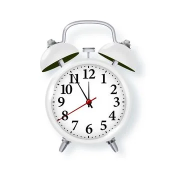 White alarm clock on white background. Vector metal vintage ringing alarm clock Stock Illustration