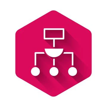 White Algorithm icon isolated with long shadow background. Algorithm symbol Stock Illustration