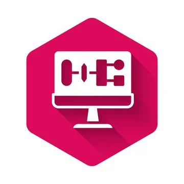 White Algorithm icon isolated with long shadow background. Algorithm symbol Stock Illustration