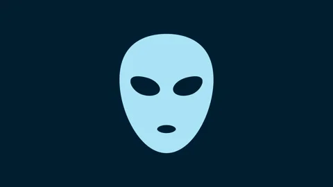 White Alien icon isolated on blue background. Extraterrestrial alien face or Stock Footage 229560019