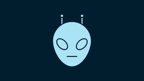 White Alien icon isolated on blue background. Extraterrestrial alien face or Stock Footage 230045876