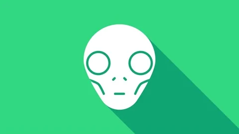 White Alien icon isolated on green background. Extraterrestrial alien face or Stock Footage 146949230