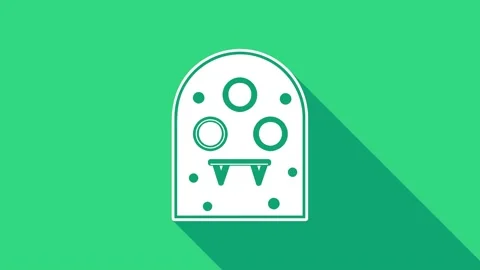 White Alien icon isolated on green background. Extraterrestrial alien face or Stock Footage 146952706