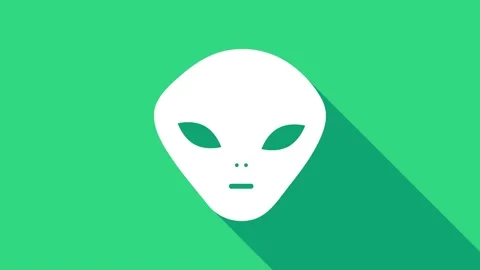 White Alien icon isolated on green background. Extraterrestrial alien face or Stock Footage 146952905