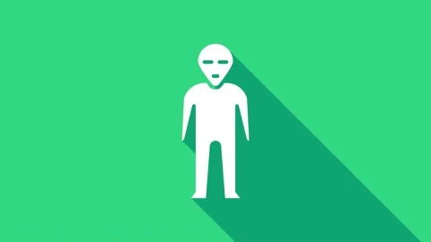 White Alien icon isolated on green background. Extraterrestrial alien face or Stock Footage 147152700