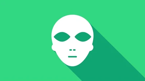 White Alien icon isolated on green background. Extraterrestrial alien face or Stock Footage 147152718