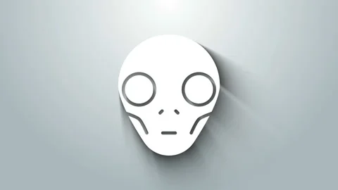 White Alien icon isolated on grey background. Extraterrestrial alien face or Stock Footage 145695808