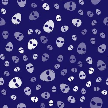 White Alien icon isolated seamless pattern on blue background. Extraterrestrial 스톡 일러스트
