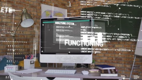 White allinone desktop getting ANALYSING command, showing HUD, filling bar, Stock Footage 328396195