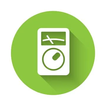 White Ampere meter, multimeter, voltmeter icon isolated with long shadow Stock Illustration
