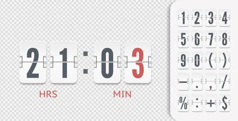 White analog countdown font. Flip numbers font time counter information page Stock Illustration