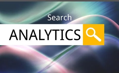 White analytics bar is floating over vibrant wave background with yellow search Stockillustratie
