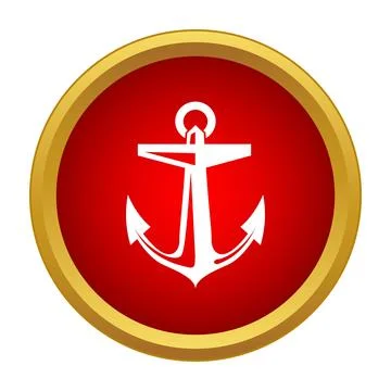 White anchor icon inside red circle for maritime themes Stock Illustration