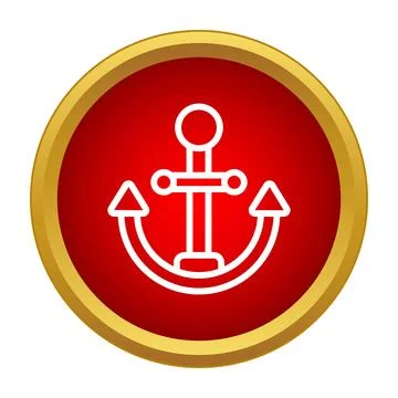 White anchor icon inside red golden button Stock Illustration
