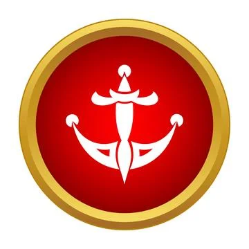 White anchor symbol inside red gold circle Stock Illustration