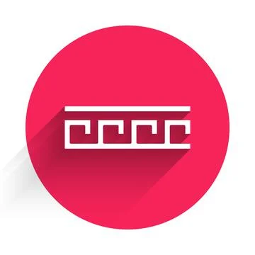 White Ancient Greek pattern icon isolated with long shadow. Red circle button 스톡 일러스트