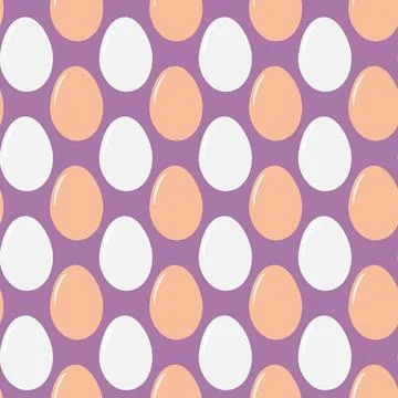 White and beige eggs in shell Seamless pattern on violet background in trendy 스톡 일러스트