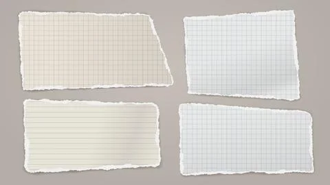 White and beige torn note, notebook paper stripes are on grey background for Stock Illustration