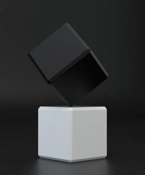 White and black 3d cube with perspective on black background. 3d modeling box Stock Illustration