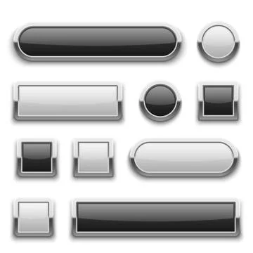 White and black 3d technology buttons with shiny silver chrome metal frame 스톡 일러스트
