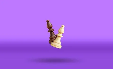 White and black chess bishop floating above the table. Advertising of a chess Stock Illustration