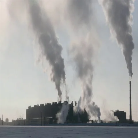 White and black clouds from pipes of industrial factory. Close. Stock-Footage 69546645