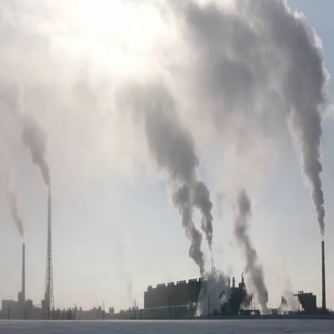 White and black clouds from pipes of industrial factory Stock Footage 69546800