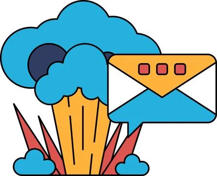 A white and black drawing of a cloud with a large explosion in the middle Ilustración de archivo