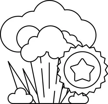 A white and black drawing of a cloud with a star and a circle イラスト素材