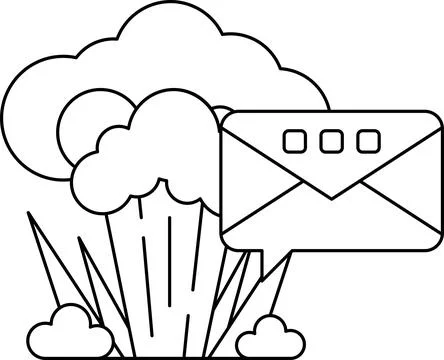 A white and black drawing of a cloud with a large explosion in the middle Ilustración de archivo