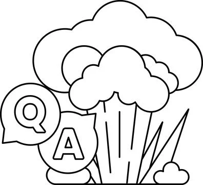 A white and black drawing of a cloud with the letters Q, A, and W on it Stock Illustration
