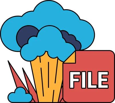 A white and black drawing of a cloud with a file icon on top Stock Illustration