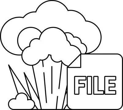 A white and black drawing of a cloud with a file icon on top Stock Illustration