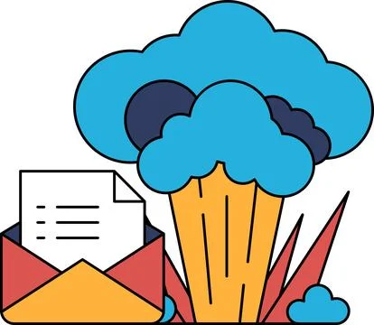 A white and black drawing of a cloud with a letter in an envelope Stock Illustration