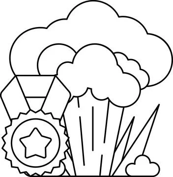 A white and black drawing of a cloud with a star and a trophy イラスト素材