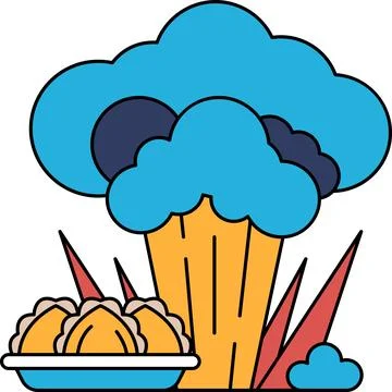 A white and black drawing of a cloud with a broccoli and a bowl of food Ilustração Stock