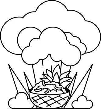 A white and black drawing of a cloud with a pineapple in the middle Stock Illustration