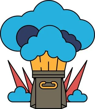 A white and black drawing of a cloud with a bag on top of it Illustrazione stock