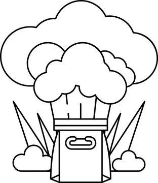 A white and black drawing of a cloud with a bag on top of it Stock Illustration