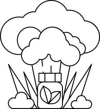 A white and black drawing of a cloud with a green bottle in the middle イラスト素材