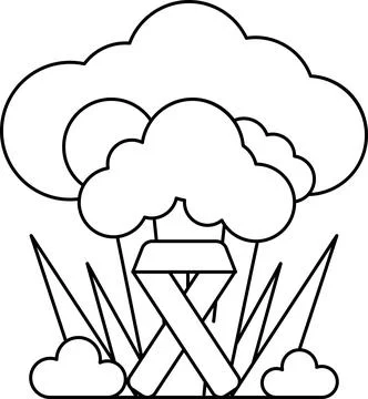 A white and black drawing of a cloud with a cross on it Stock Illustration