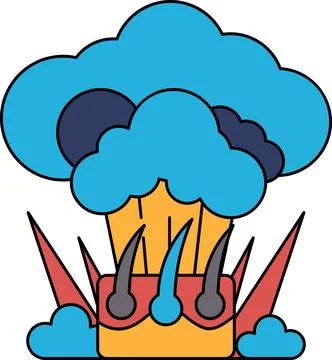 A white and black drawing of a cloud with a tree in the middle Stock Illustration